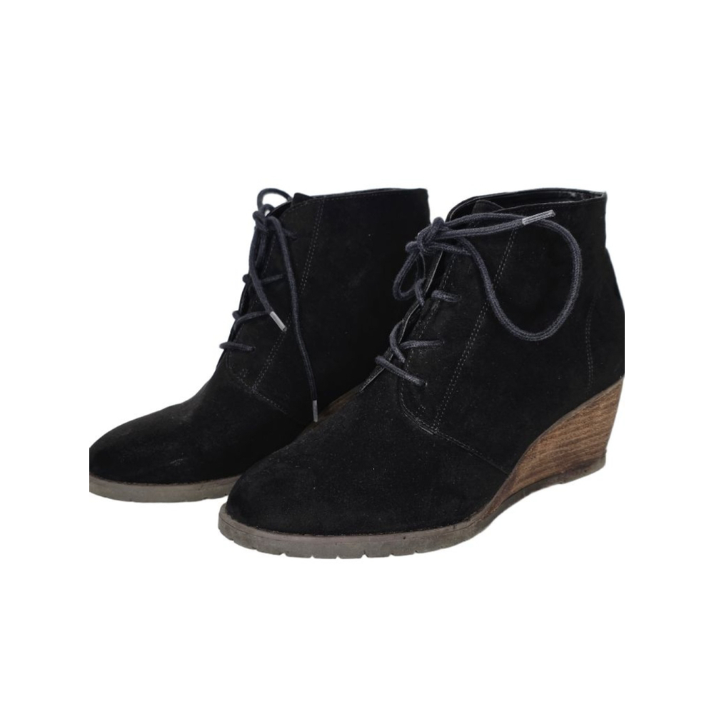 Lauren Blakwell Black Suede Wedge Ankle Boots, Women's Size 9